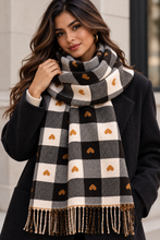 Load image into Gallery viewer, Heart Pattern Plaid Tassel Scarf
