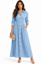 Load image into Gallery viewer, Tarah Textured Button Down Long Sleeve Maxi Dress
