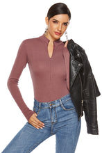 Load image into Gallery viewer, Ribbed Half Zip Long Sleeve Bodysuit
