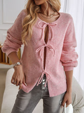 Load image into Gallery viewer, Devine Tied Round Neck Dropped Shoulder Cardigan
