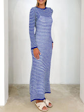 Load image into Gallery viewer, Devine Tied Round Neck Striped Sweater Dress
