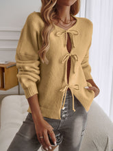 Load image into Gallery viewer, Devine Tied Round Neck Dropped Shoulder Cardigan
