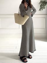 Load image into Gallery viewer, Devine Tied Round Neck Striped Sweater Dress
