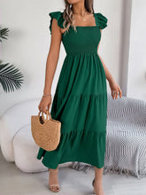 Load image into Gallery viewer, Smocked Square Neck Cap Sleeve Midi Dress
