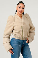 Load image into Gallery viewer, Plush Puff Sleeve Bomber Jacket
