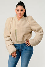 Load image into Gallery viewer, Plush Puff Sleeve Bomber Jacket
