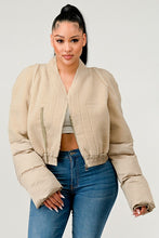 Load image into Gallery viewer, Plush Puff Sleeve Bomber Jacket
