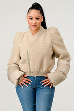 Load image into Gallery viewer, Plush Puff Sleeve Bomber Jacket
