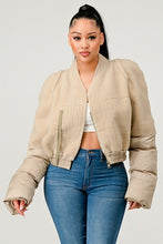 Load image into Gallery viewer, Plush Puff Sleeve Bomber Jacket
