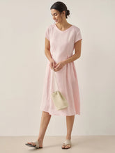 Load image into Gallery viewer, 100% Linen Natural Summer V-Neck Dress ALEXA
