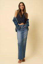 Load image into Gallery viewer, DARK DENIM SUPER LONG MAXI SKIRT
