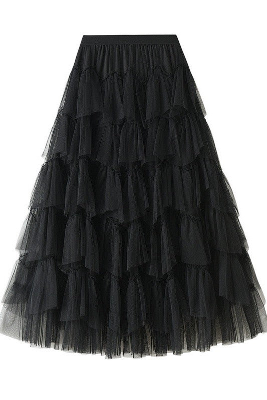 Kai Tiered Chiffon Midi Skirt