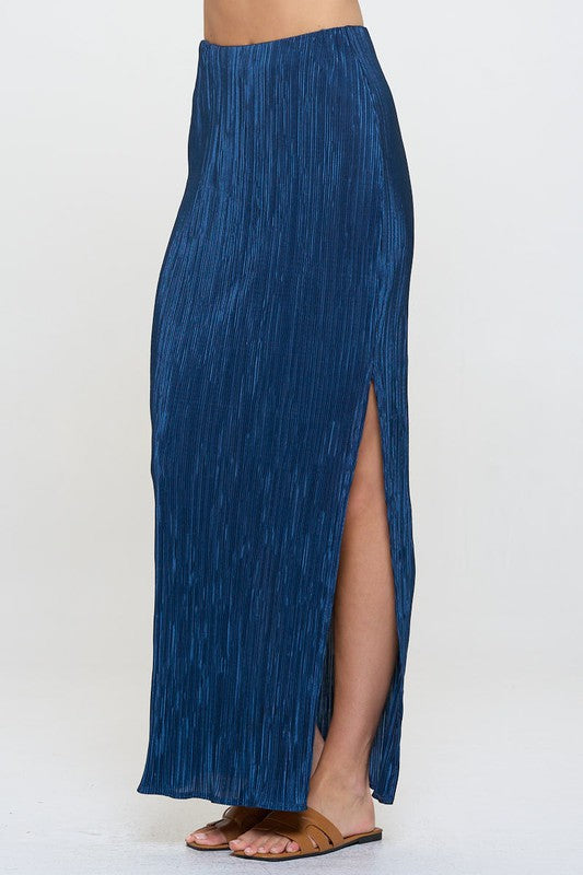 Plisse Maxi Skirt with Slit