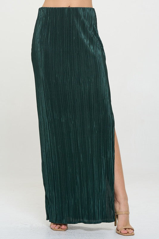 Plisse Maxi Skirt with Slit