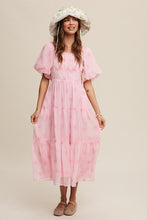 Load image into Gallery viewer, Flower Embroidered Puff Sleeve Tiered Maxi Dress
