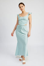 Load image into Gallery viewer, TIE FRONT SATIN MIDI SKIRT
