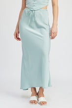 Load image into Gallery viewer, TIE FRONT SATIN MIDI SKIRT
