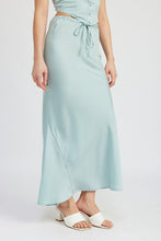 Load image into Gallery viewer, TIE FRONT SATIN MIDI SKIRT
