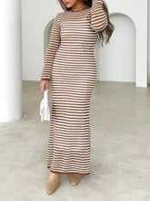 Load image into Gallery viewer, Devine Tied Round Neck Striped Sweater Dress
