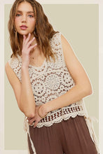 Load image into Gallery viewer, Self Side Tie Detailed Crochet Vest Top
