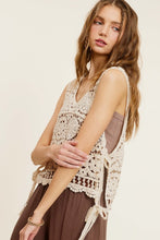 Load image into Gallery viewer, Self Side Tie Detailed Crochet Vest Top
