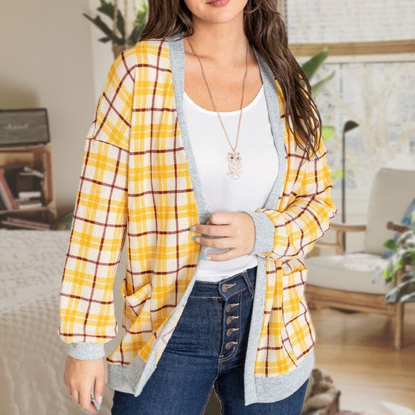 Dedra Knit Plaid Slouch Cardigan