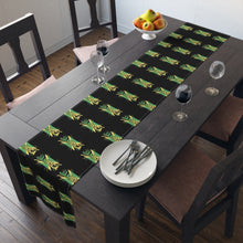 Load image into Gallery viewer, Jamaica Flag Script Table Runner — Black Cotton-Poly Dining Accent
