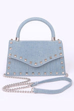 Load image into Gallery viewer, Studded Top Handle Denim Swing Bag
