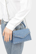 Load image into Gallery viewer, Studded Top Handle Denim Swing Bag
