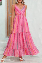 Load image into Gallery viewer, Pink Tribal Tassel Tie V Neck Surplice Maxi Dress
