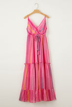 Load image into Gallery viewer, Pink Tribal Tassel Tie V Neck Surplice Maxi Dress
