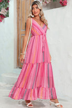 Load image into Gallery viewer, Pink Tribal Tassel Tie V Neck Surplice Maxi Dress
