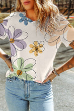 Load image into Gallery viewer, Women Flower Print Casual Round Neck T Shirt
