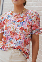 Load image into Gallery viewer, Women Mix Floral Pattern Bubble Sleeve Blouse
