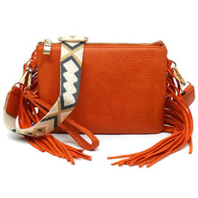 Load image into Gallery viewer, Aztec Guitar Strap Fringe Clutch Crossbody Bag
