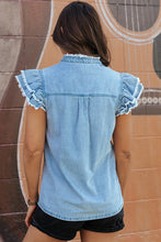 Load image into Gallery viewer, Women Ruffled Flutter Frayed Denim Top
