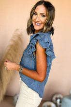 Load image into Gallery viewer, Women Ruffled Flutter Frayed Denim Top
