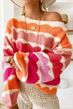 Load image into Gallery viewer, Rose Red Wave Striped Balloon Sleeve Drop Sweater
