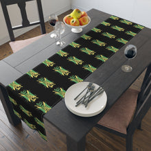 Load image into Gallery viewer, Jamaica Flag Script Table Runner — Black Cotton-Poly Dining Accent
