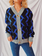 Load image into Gallery viewer, Contrast Trim Geometric V-Neck Long Sleeve Cardigan
