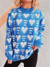 Load image into Gallery viewer, Heart Contrast Long Sleeve Dropped Shoulder Sweater
