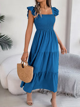 Load image into Gallery viewer, Smocked Square Neck Cap Sleeve Midi Dress
