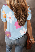 Load image into Gallery viewer, Woemn Pink Flower Print Bubble Sleeve Tee
