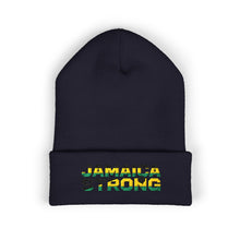 Load image into Gallery viewer, Jamaica Strong Embroidered Cuffed Beanie — Reggae Flag Knit Hat
