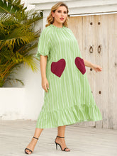 Load image into Gallery viewer, Frill Heart Striped Half Sleeve Dress
