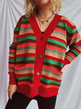 Load image into Gallery viewer, Contrast Stripes Button Up Long Sleeve Cardigan
