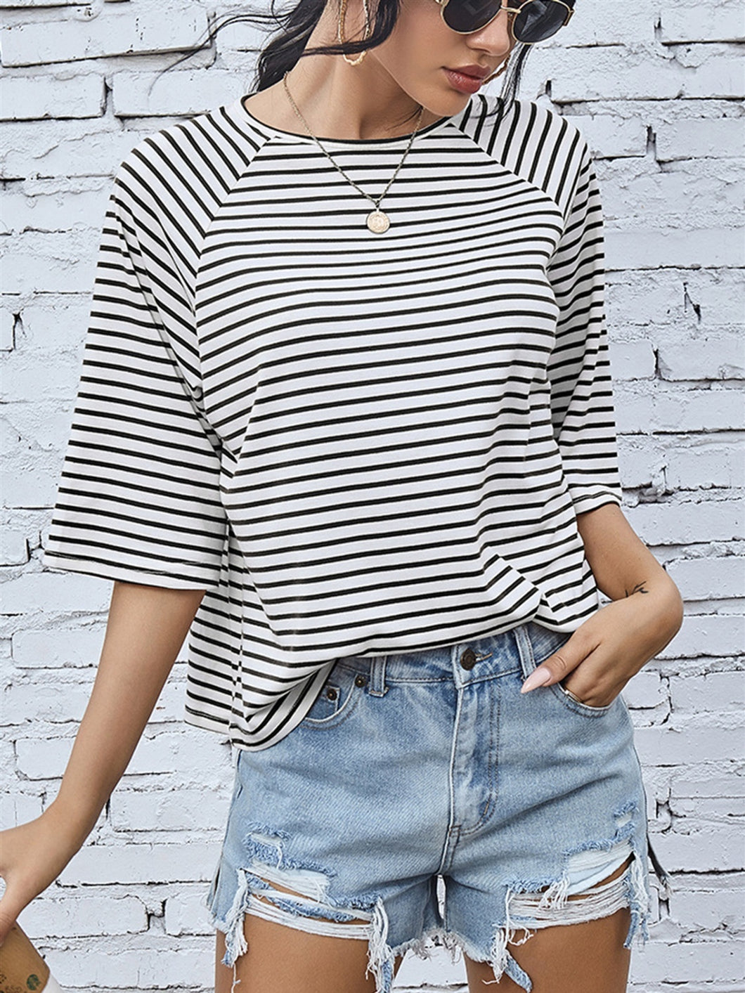 Raglan Striped Sleeve T-Shirt