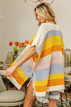 Load image into Gallery viewer, BiBi Openwork Striped Open Front Knit Cardigan
