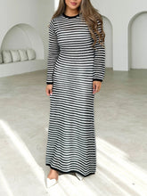 Load image into Gallery viewer, Devine Tied Round Neck Striped Sweater Dress
