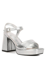 Load image into Gallery viewer, Lofty Metallic Faux Leather Block Heel Sandals
